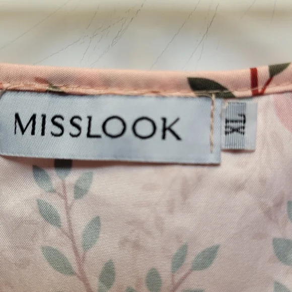 MISSLOOK Peach Floral Puff Sleeve V-Neck Tiered Ruffle Midi Dress - Size XL - Picture 5 of 7